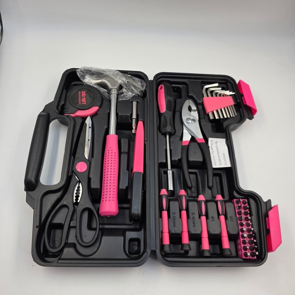 Pink and Black 39 Piece Home Tool Kit with Carrying Case DIY Household Set L4 - Picture 16 of 16